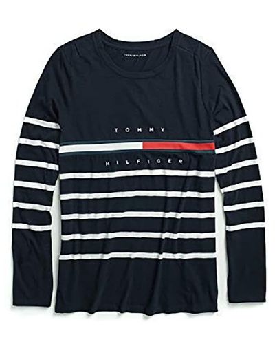 Tommy Hilfiger Adaptive Long Sleeve T Shirt With Velcro Brand At Shoulders - Blue