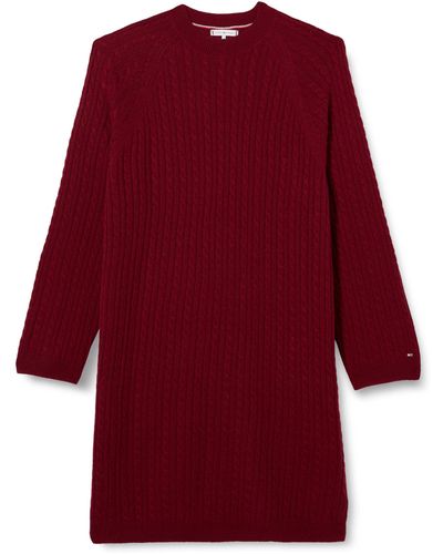 Tommy Hilfiger CRV Soft Wool Cable C-NK Dress WW0WW40866 Strickkleider - Rot