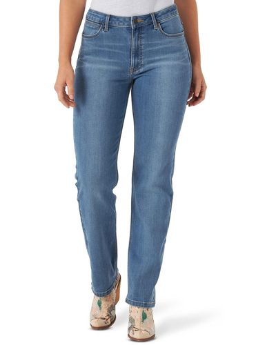 Wrangler Womens High Rise True Straight Fit Jeans - Blue