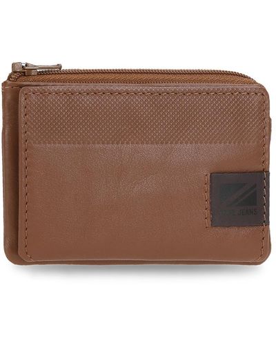 Pepe Jeans Topper Purse With Card Holder Brown 11 X 7 X 1.5 Cm Leather