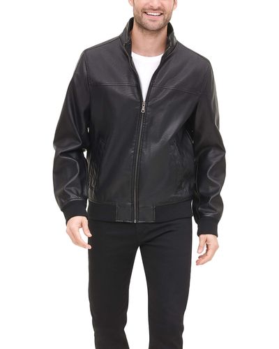 Tommy Hilfiger Big & Tall Faux-Leather Stand-Collar Bomber Jacket - Schwarz