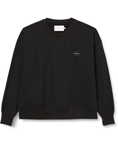 Calvin Klein Badge Oversized Crew Neck Sweatshirts - Black