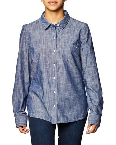 Tommy Hilfiger Chambray Roll Tab Shirt Met Button-down-kraag Voor - Blauw