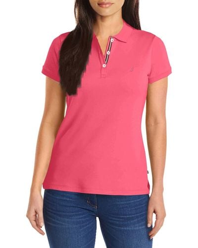 Nautica Womens 3-button Short Sleeve Breathable 100% Cotton Polo Shirt - Pink
