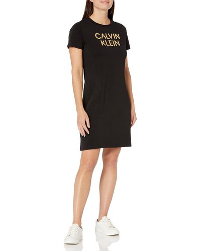 Calvin Klein Short Sleeve Logo T-shirt Dress - Black