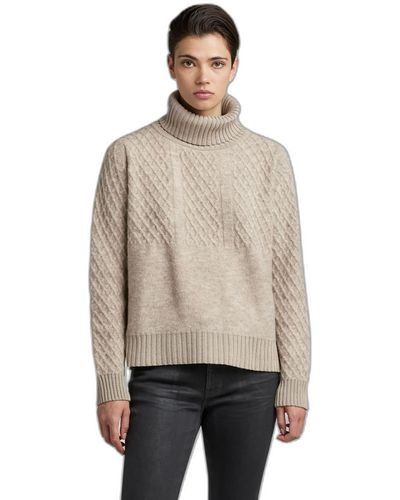 G-Star RAW Structure Loose Knitted Turtleneck Pullover Donna - Neutro