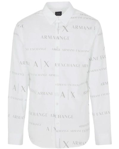 Emporio Armani A|X ARMANI EXCHANGE Regular Fit Baumwolle Popeline Gedruckt Langarm Button Down Woven Shirt - Weiß
