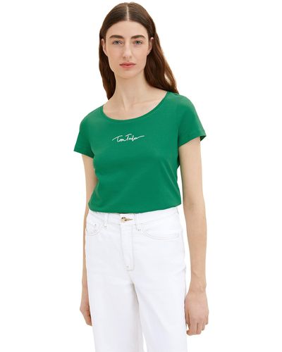 Tom Tailor 1036192 Basic T-Shirt mit Schriftzug - Grün