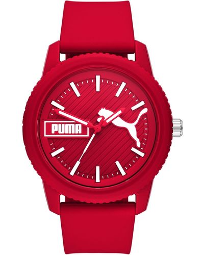 PUMA Ultrafresh Rood Siliconen Horloge Met Drie Wijzers