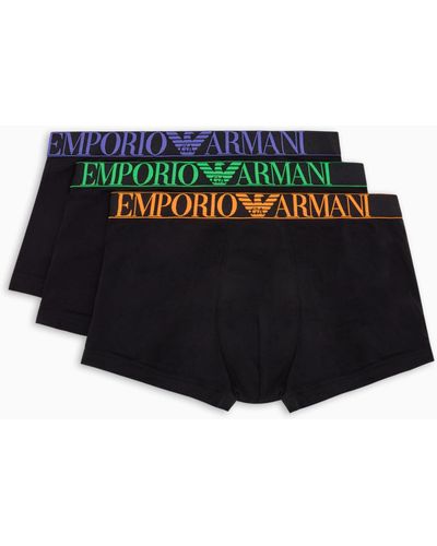 Emporio Armani Lot De 3 boxers En Coton Biologique Brillant Avec Bande Logo Asv - Noir