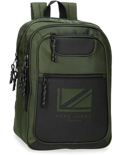 Pepe Jeans Bromley Ldn Adaptable Laptop Backpack 14" Green 28x40x16cm Polyester With Faux Leather Details 17.92l