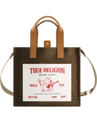 True Religion Tote, Medium Travel Shoulder Bag With Adjustable Strap, Olive - Red