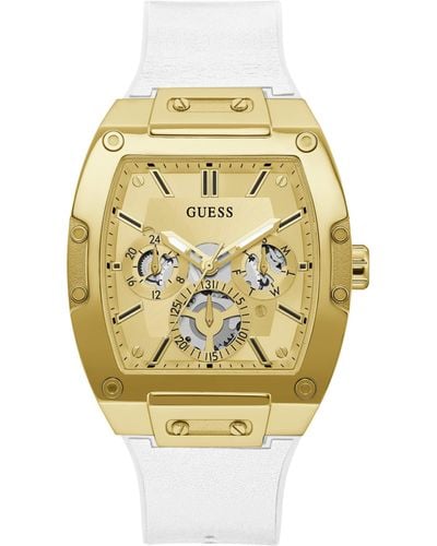 Guess Tone Dial & Stainless Steel Case With White Silicone - Metallic