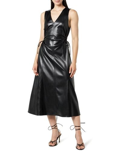 The Drop Sabi Vegan Leather Cut-out Midi Dress - Black