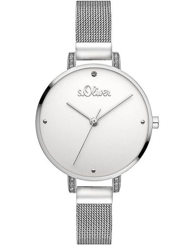 S.oliver Analog Quarz Armbanduhr mit Edelstahl Armband SO-3551-MQ - Grau