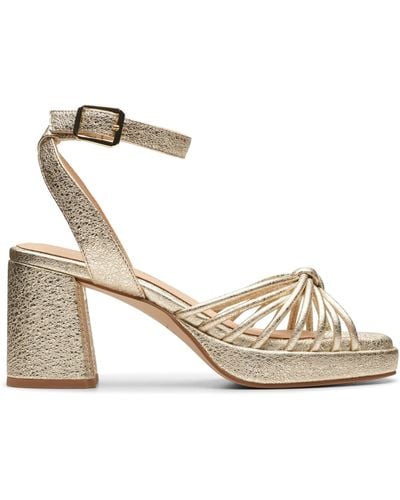 Clarks Ritzy75 Faye Leather Sandals In Champagne Standard Fit Size 3 - Metallic