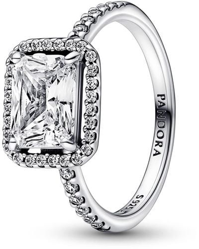 PANDORA Timeless Sterling Silver Rectangular Sparkling Halo Ring With Clear Cubic Zirconia - Metallic