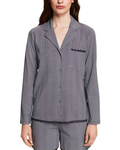 Esprit Printed Cotton Lace Sus S.shirt_a_l Pyjama Top - Grey
