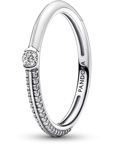 PANDORA ME Bague pavé et blanche en argent sterling avec émail blanc et zircones cubiques transparentes - Métallisé