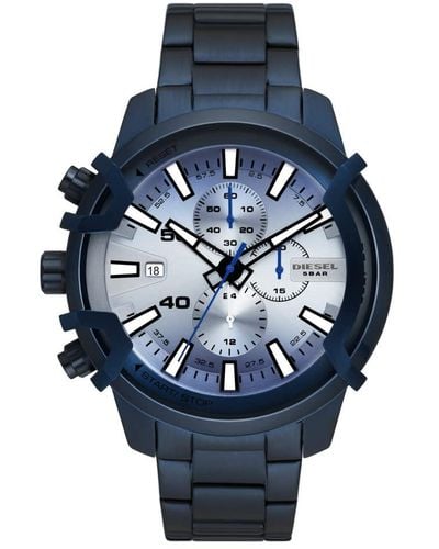 DIESEL Chronograph Griffed Blue-tone Stainless Steel Bracelet Watch 48mm