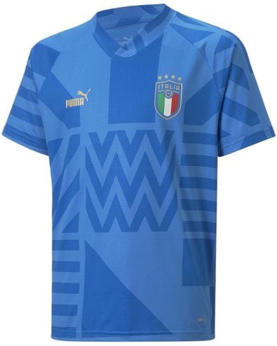 PUMA Tops Italien Prematch Fußball-Heimtrikot für Jugendliche 128 Ignite Blue Electric Lemonade - Blau