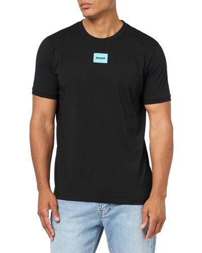 HUGO Ribbed Crew Neck Regular Fit Centre Logo T-shirt - Black