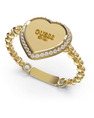 Guess Bague pour femme de la collection Fine Heart Bague Chevalier fabriquée en acier plaqué couleur or avec cœur. Taille de la bague - Métallisé
