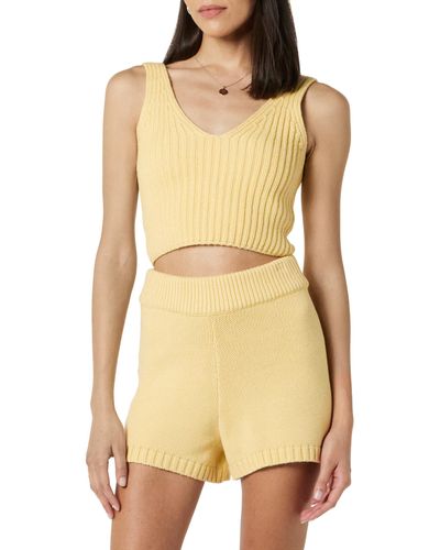 The Drop Sylvie Double V-neck Textured Rib Cropped Sweater Tank - Yellow