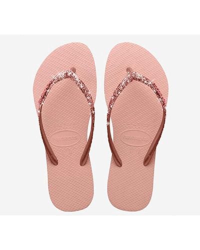 Havaianas Slim Glitter Ii Slim Design Shiny Finish Summr Sandals - Pink