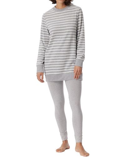 Schiesser Schlafanzug mit Leggings weich und kuschelig-Frottee Pyjamaset - Grau