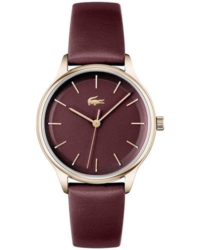 Lacoste Orologio Analogico al Quarzo da Donna con Cinturino in Pelle Bordeaux - 2001256 - Rosso