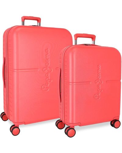 Pepe Jeans Highlight Jeu de valises Rouges 55/70 cm Rigide ABS Fermeture TSA intégrée 116L 7,54 kg 4 Roues Doubles Bagage Main by Joumma - Rose