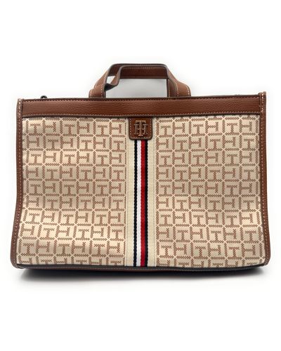 Tommy Hilfiger Bag, Brown-white, Handbag, Shoulder Bag, 30 X 20 X 10 Cm, Th Logo Metal, Handbag, Bag7613, Brown-white, One Size - Metallic