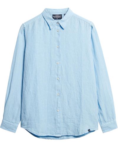 Superdry Lässiges Hemd aus Leinen im Boyfriend-Stil Meerschaum Blau 42