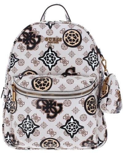 Guess House Party Backpack L Cream Logo Multi - Gris