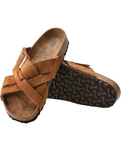 Birkenstock Lugano Soft Footbed Suede Leather Sandals - Braun