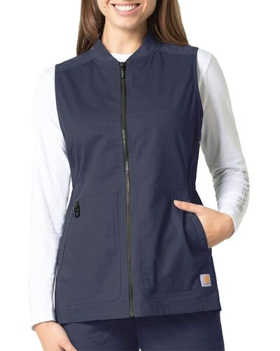 Carhartt Womens Modern Fit Zip-front Utility Vest Medical Scrubs Shirts - Blue