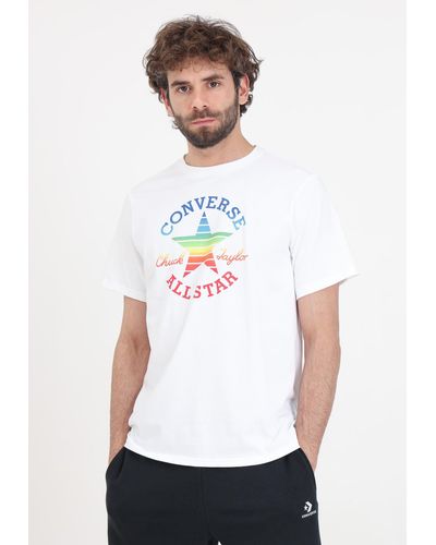 Converse T-Shirt da Uomo Bianca con Stampa Logo Arcobaleno - Bianco