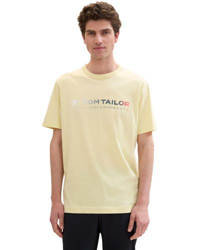 Tom Tailor Basic T-Shirt mit Logo-Print - Natur