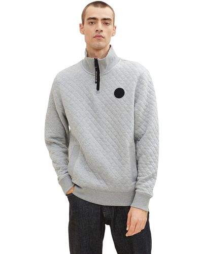 Tom Tailor 1034396 Troyer Sweatshirt mit Steppung - Grau