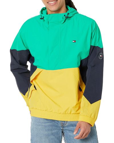 Tommy Hilfiger Retro Lightweight Taslan Hooded Popover Water Resistant Windbreaker Jacket - Yellow