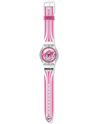 Swatch Armbanduhren Earth LINE Analog Quarz Kautschuk SUMK105 - Pink