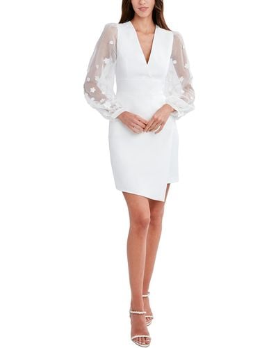 BCBGMAXAZRIA Long Balloon Sleeve Fit And Flare Wrap Evening Dress - White