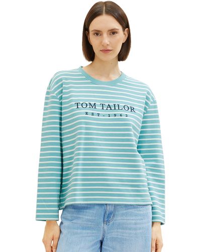 Tom Tailor Sweatshirt mit Streifen & Print - Blau