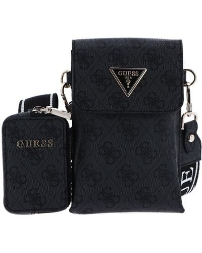 Guess Latona Flap Chit Chat Phone Bag Coal Logo - Nero