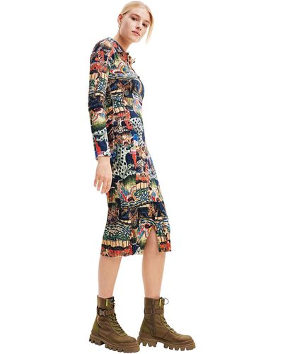 Desigual Abito In Maglia A Maniche Lunghe Per Ragazze - Vestito Morbido E Colorato