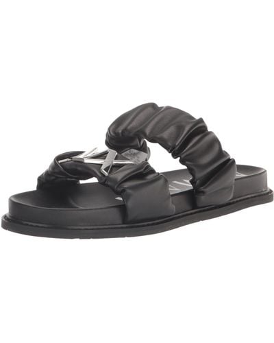 Emporio Armani A | X Armani Exchange Aretha Ruched Logo Flat Sandals - Black
