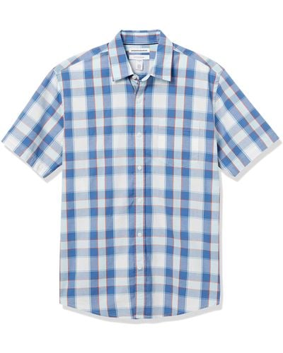 Amazon Essentials Short-Sleeve Regular-fit Casual Poplin Shirt Button-Down-Shirts - Azul