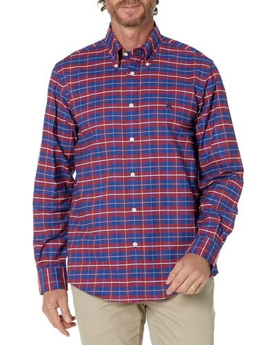 Brooks Brothers Non-iron Stretch Oxford Sport Shirt Long Sleeve Check - Purple