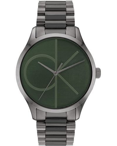 Calvin Klein Reloj Analógico de Cuarzo Unisex con Correa en Acero Inoxidable Gris - 25200164 - Verde
